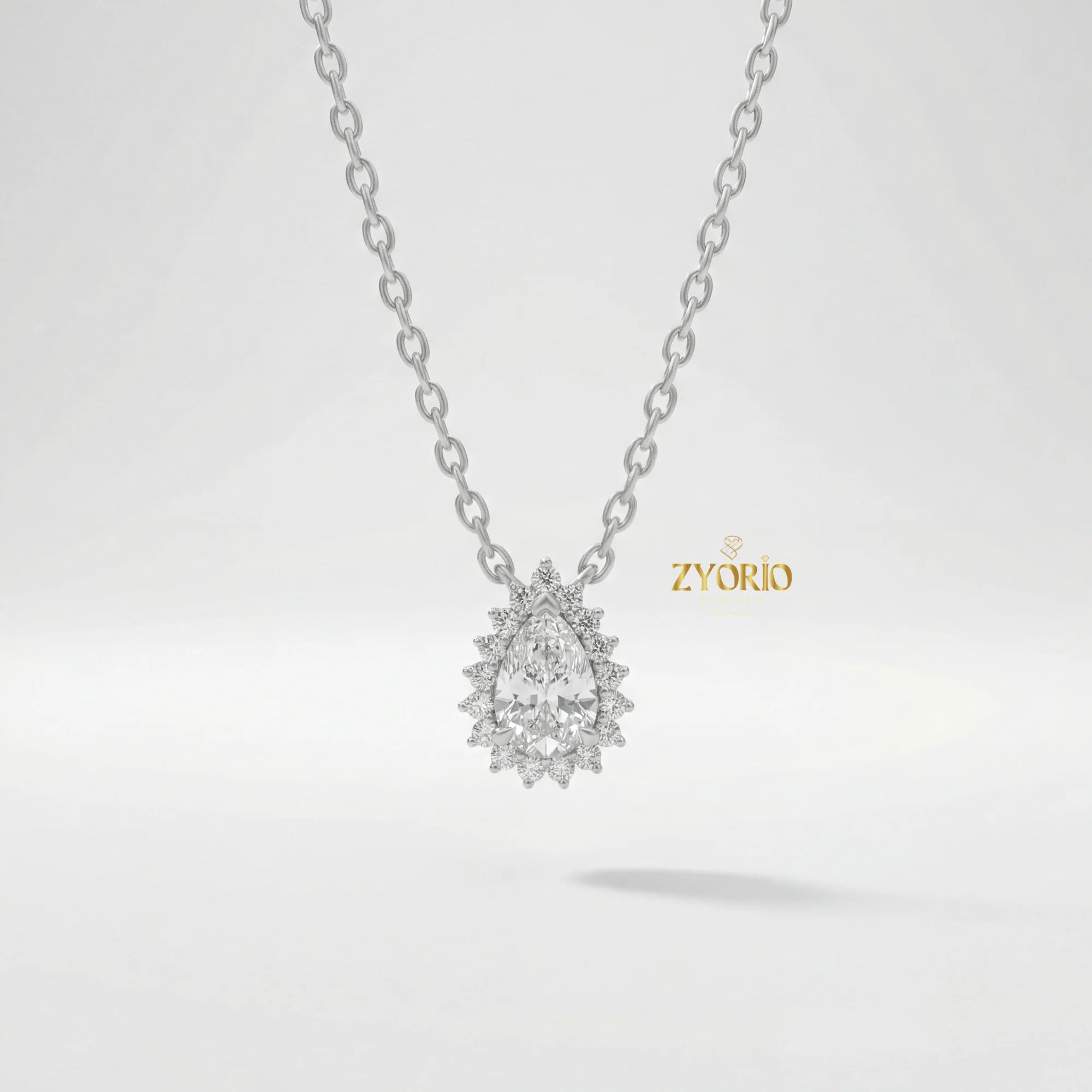 Gold Pear Halo Diamond Luxury Pendant with Sparkling Diamonds Elegant Timeless Design Link Chain for Wedding Party & Anniversary