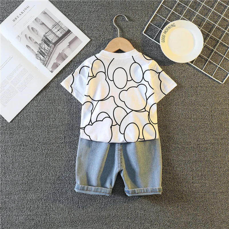 New Summer Baby Boys Clothing Set Cartoon Bear Short Sleeve T-Shirt Shorts 2Pcs Suit For 1-5 Years Kids Children Fashion Outfit
