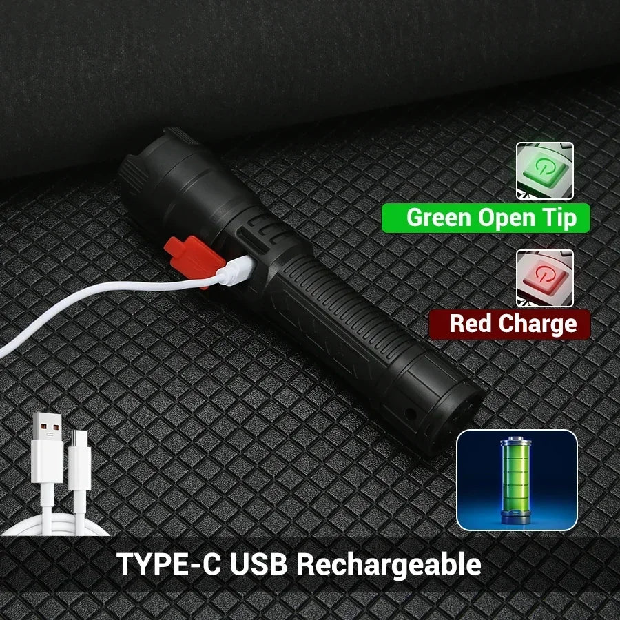 High Power LED Flashlight - USB Rechargeable 1000LM, Zoomable Multifunctional Torch for Outdoor Camping,Emergency (Waterproof)