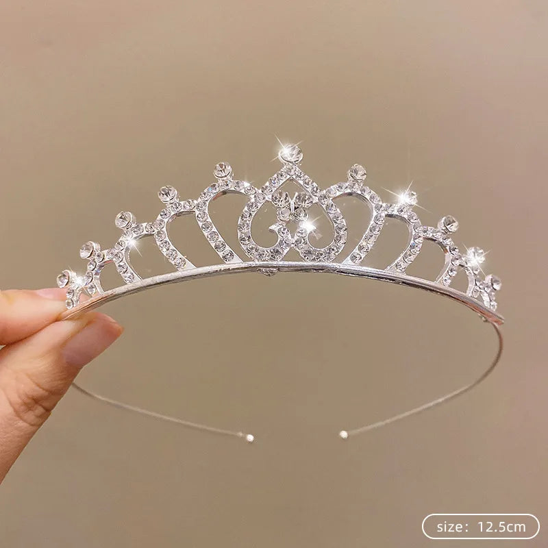 Children's Princess Crown Crystal Tiara Girls Hair Accessories High-end Atmosphere Dance Performance Birthday Gift Crown