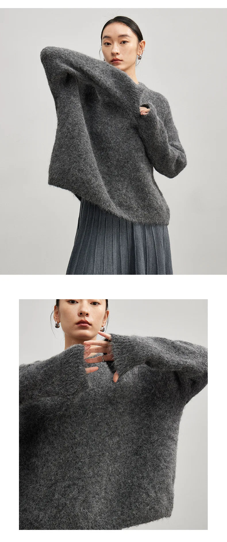 SuyaDream Warm Alpaca Pullovers for Woman, Dropped Sleeved Loose Sweaters, 2025 Fall Winter Top, Camel, Beige