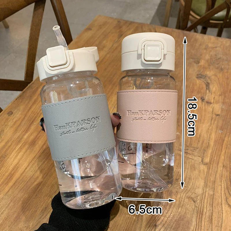 500ml Portable Water Bottle with Straw Creative Cute Leak-proof Plastic Drinking Bottle for Milk Coffee Tea Juice