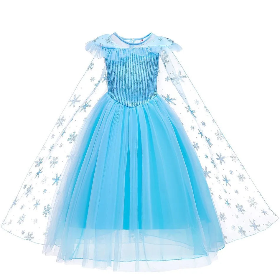 Girl Princess Cinderella Dress Elsa Anna Mermaid Jasmine Belle Snow White Costume Girls Birthday Party Halloween Dress 2-10 Year