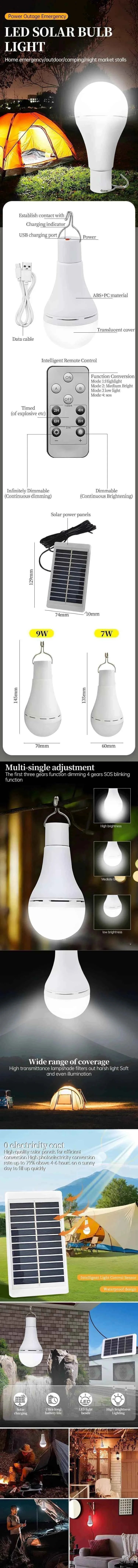 Solar Lights Waterproof USB Charged Hanging Emergency Sunlights Powered Lamps Outdoor Indoor House LED Solar Lamp Bulb Lights