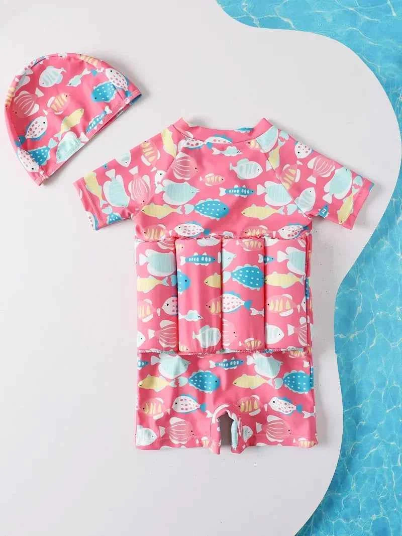 1-6T Children's Buoyancy Swimsuit Cartoon Swimwear Kid One-Piece Floating Rash Guards Bathing Clothes Boys Girls Swimming Suits