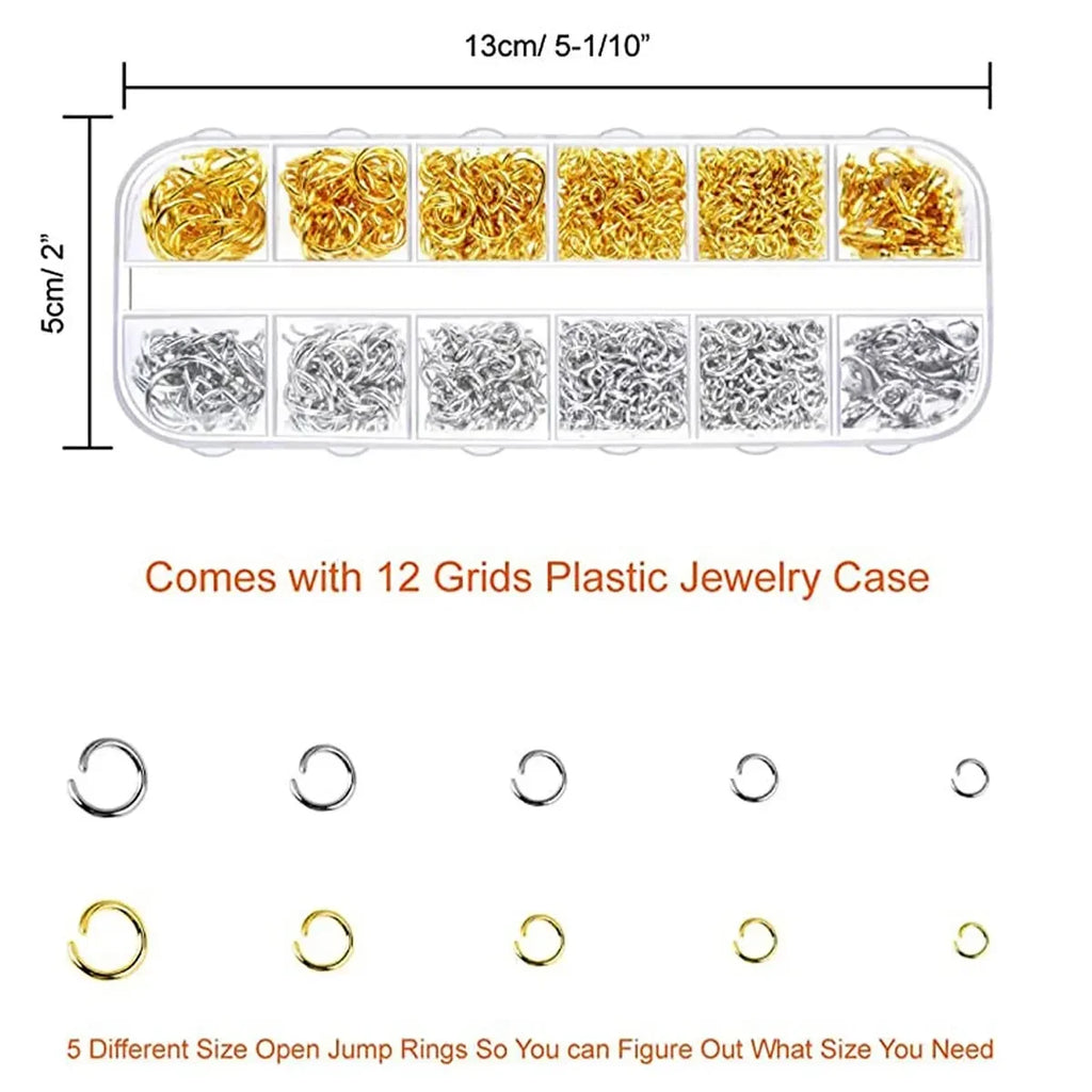About 1200pcs Gold & Silver Jump Rings with Lobster Clasps + Pliers - DIY Jewelry Making Kit for Necklaces & Earrings