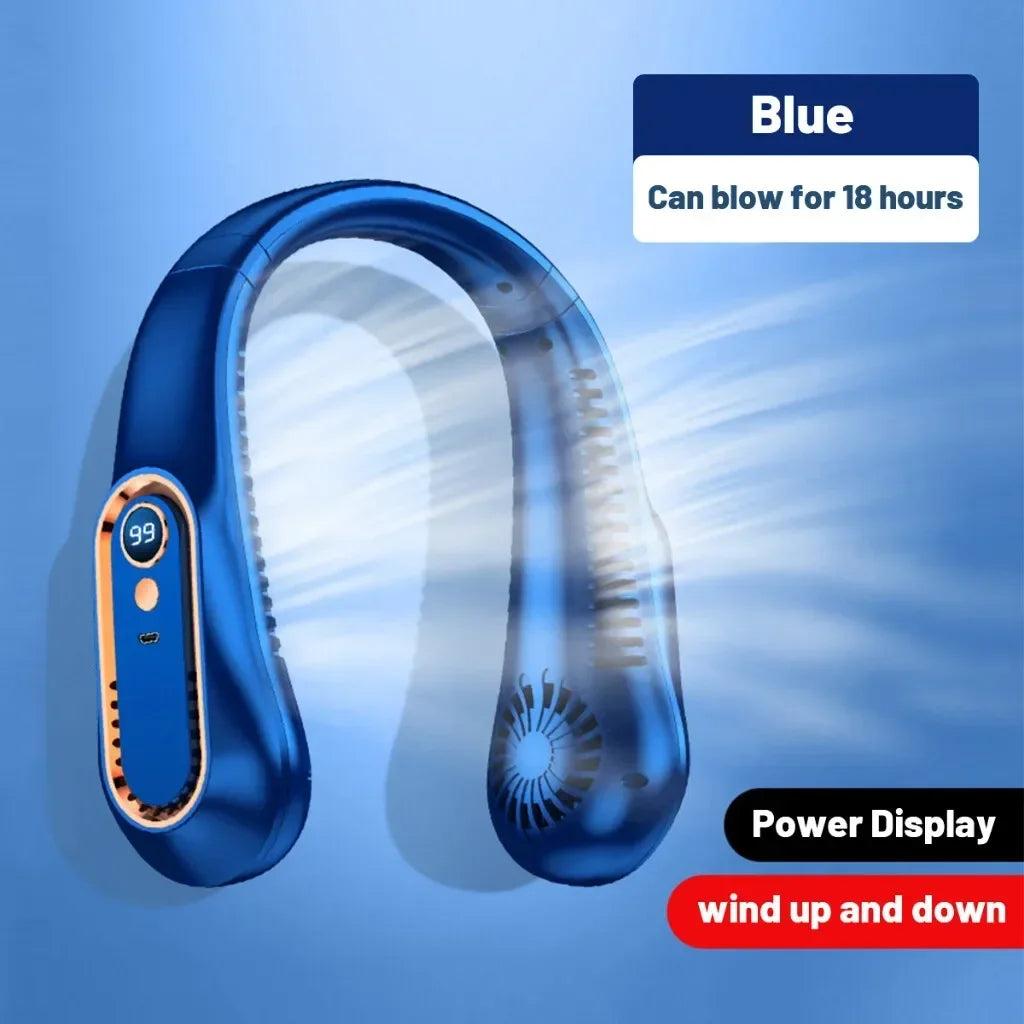 Neck Bladeless Fan Mini Ultra Long Life Portable Lazy Silent Fan USB Charging Student Sports Office Digital Display Power 5 Gear