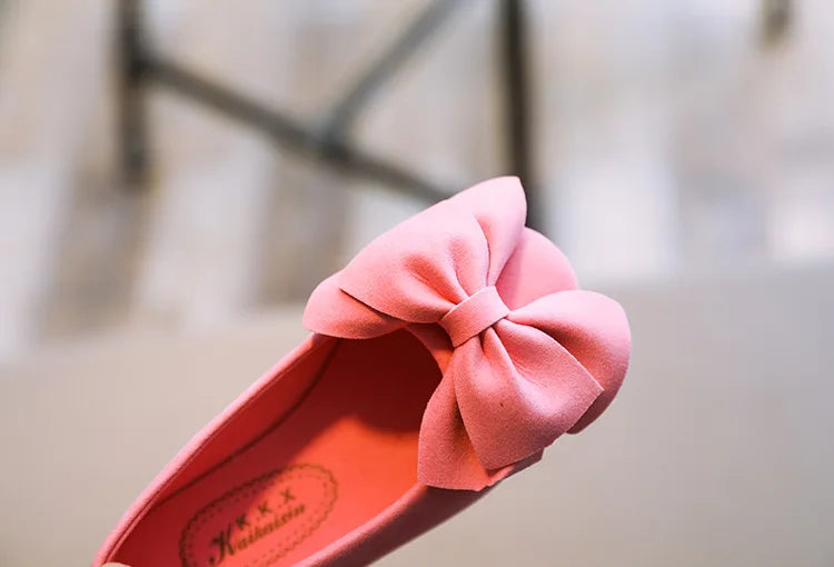 Baby Girls Shoes Princess Bow-knot Flock Fabric Spring Autumn Kids Flats Children Casual Loafers Candy Color Toddlers Shoes Soft