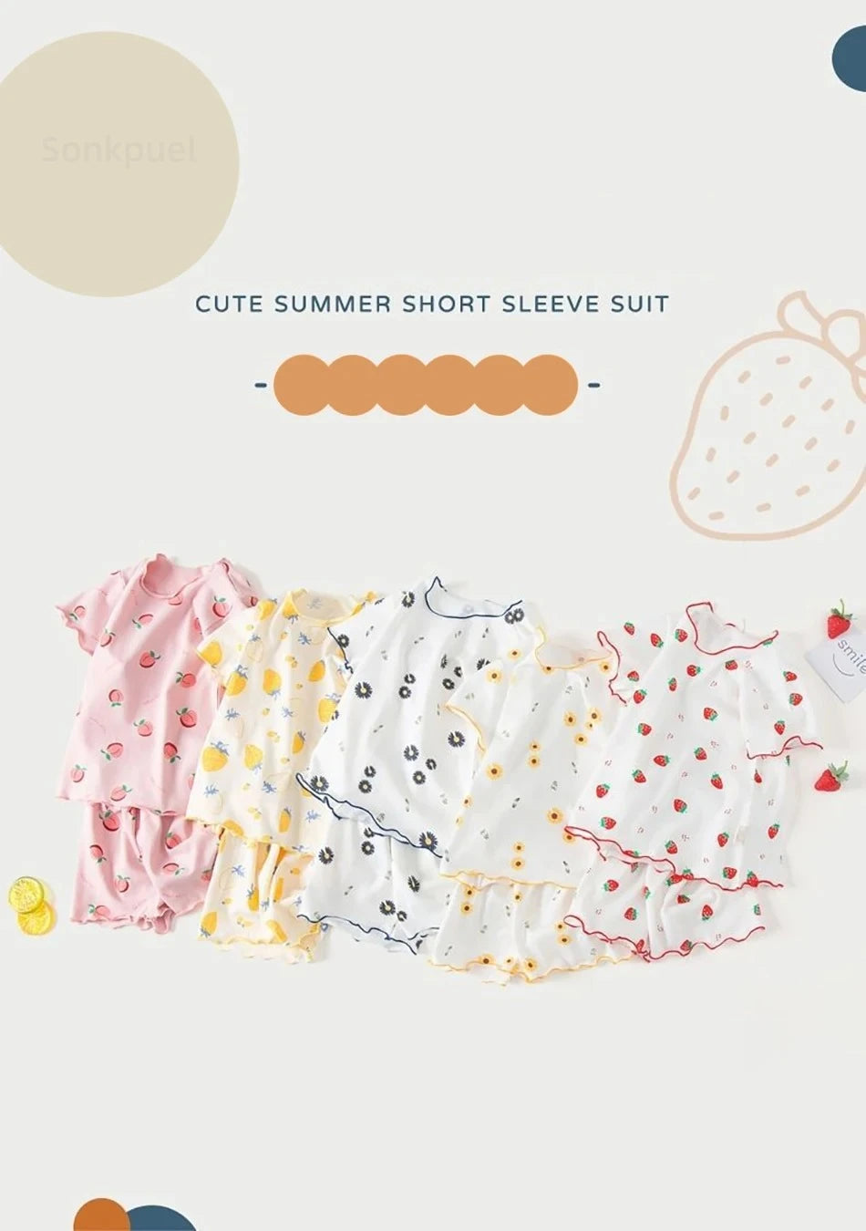 Baby Girl Strawberry Pajamas Set Summer Short Sleeve Thin Two Piece Toddler Kids Sleepwear Infant Home Wear Clothes
