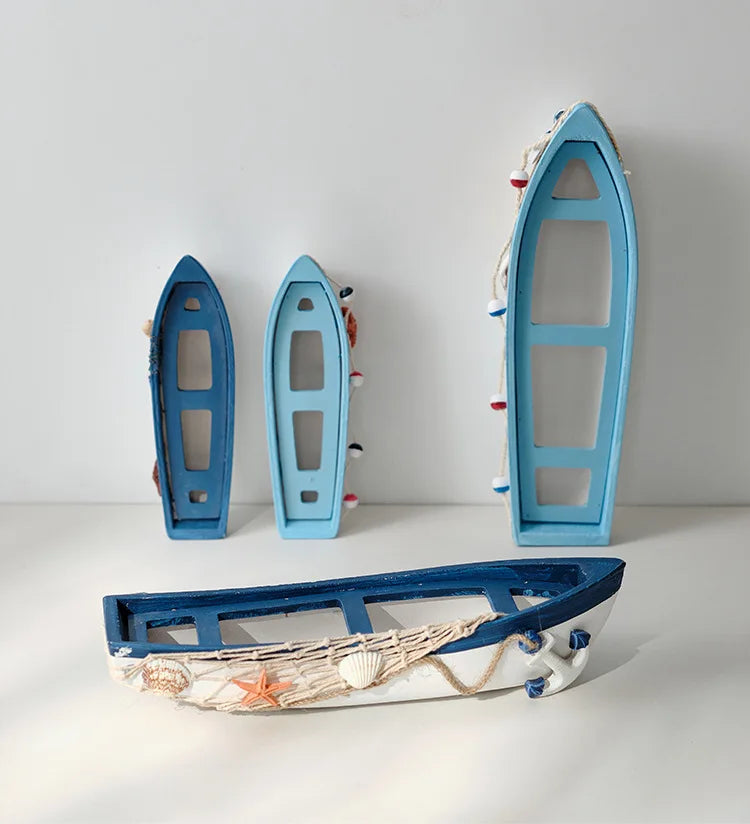 Mediterranean Wooden Boat Ornament Crafts Children's Room Office Home Decoration Wooden Sea Theme Home Decor