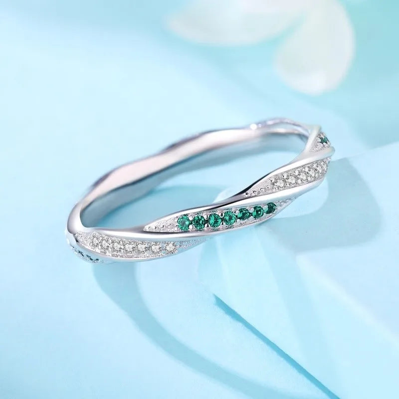 MISEFF Real 925 Sterling Silver Double Rings Simple Color Zircon Rings For Wedding Engagement Birthday Silver Jewelry Gift