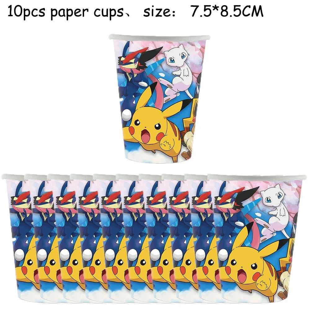 Pokemons Party Birthday Decoration Happy Pikachu Theme Tableware Cups Plates Balloons Banner Supplies Kids Favors Baby Shower