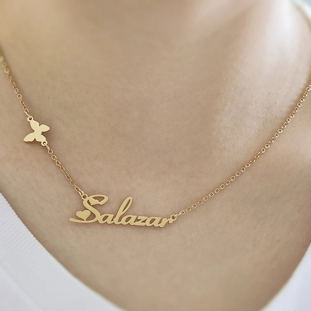 Customized Name Necklaces Personalised for Women Stainless Steel Personalized Necklace Letter Heart Butterfly Pendant Jewelry
