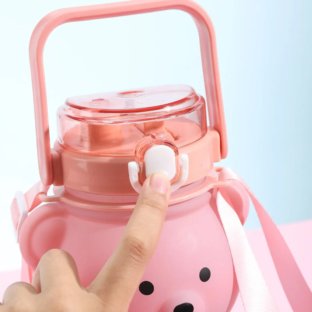 Bear Water Bottle 800ml Cute Kawaii Teddy Bear Water Bottle with Straw & Strap Leak-Proof Drinking Cup Gift for Kids & Girls