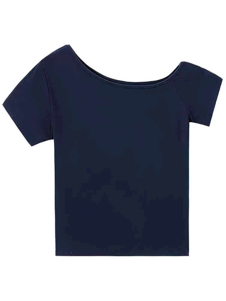 Summer Off shoulder Top Women Slim fit Body Summer  Short sleeve T shirt One shoulder Female Sexy Basic Tees Korean Chic
