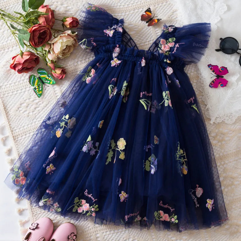 Girls' Dress Summer Floral Mesh Baby Girls Dress Adorable Wedding Flower Girl Dress Baby Girl Clothe