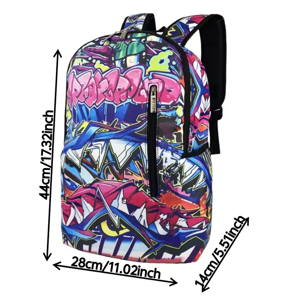 A Hip-Hop Street-Style Backpack with Spray-Painted Ground Motifs for Men, a New Trendy Lightweight Printed Backpack with a Checkered Pattern, Also a Fashionable Outdoor Commuter Bag, Large-Capacity Travel Bag, Multifunctional