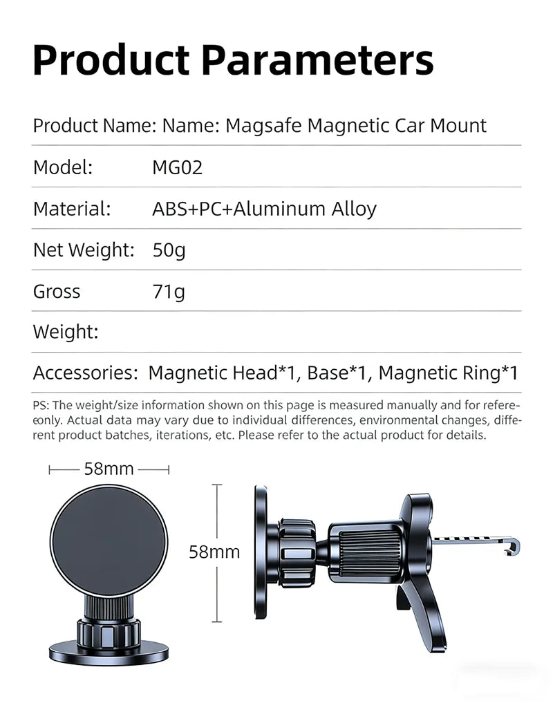 MagSafe Car Mount, 17 N52 Magnets Air Vent Phone Holder, 360° Rotatable, Fit iPhone 16-12 Series & All Phones, with MagneticRing