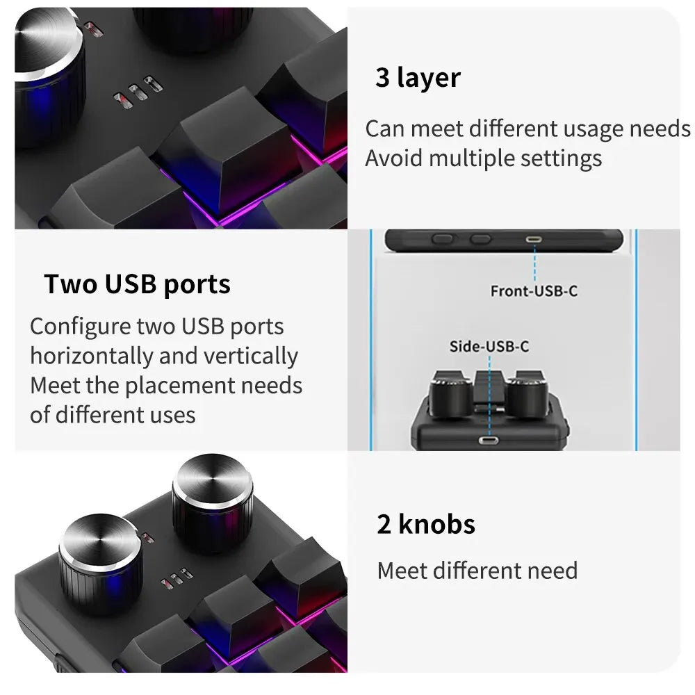 Programming Macro Custom 2 Knob Bluetooth Keyboard RGB 12 Key Copy Paste Mini Button Gaming Keypad Mechanical Hotswap Macropad