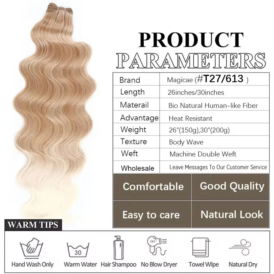 Magicae 30Inches 200G Piano Blonde SP12/16/613 Ombre Brown 6# Body Wave Bundles High Temperature Synthetic Hair Extensions