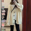 Korean version V-collar lazy wind cardigan Japanese department simple sweater female spring and autumn winter casual loose knit