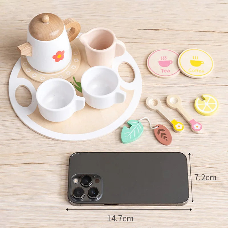 Kids Pretend Play Toys Popular Kids Kitchen Toys Realistic Wooden Tea Set Party Toy Set Children's Simulation Tea Set Gifts