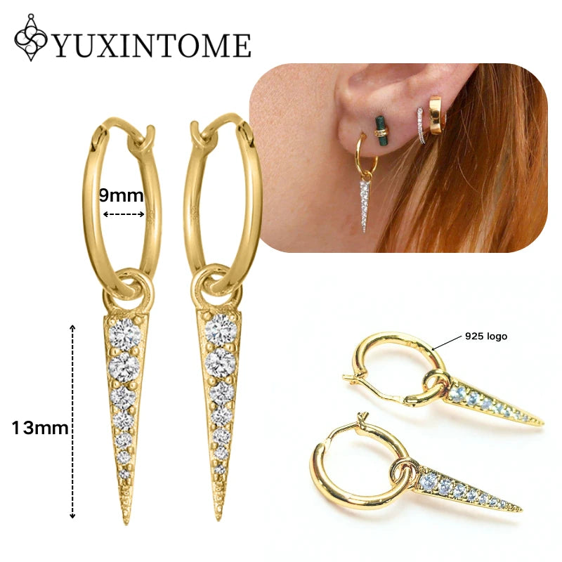 Women's 925 Sterling Silver Ear Needle Crystal Zircon Water Droplets Stud Hoop Gold Huggie Earrings Premium Luxury Party Jewelry