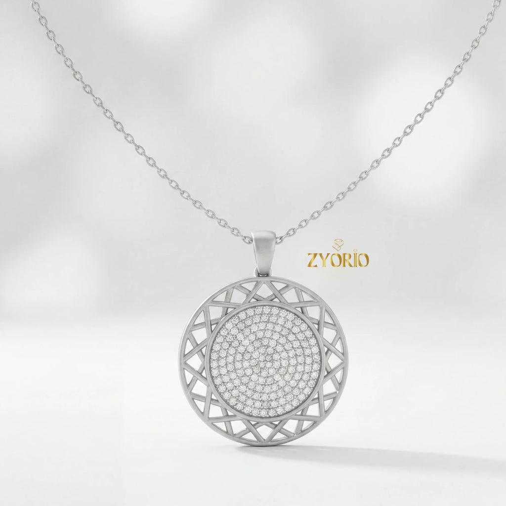Gold Geometric Openwork Diamond Pendant Sparkling Link Chain Necklace Luxury Engagement Wedding Anniversary Party Modern Design