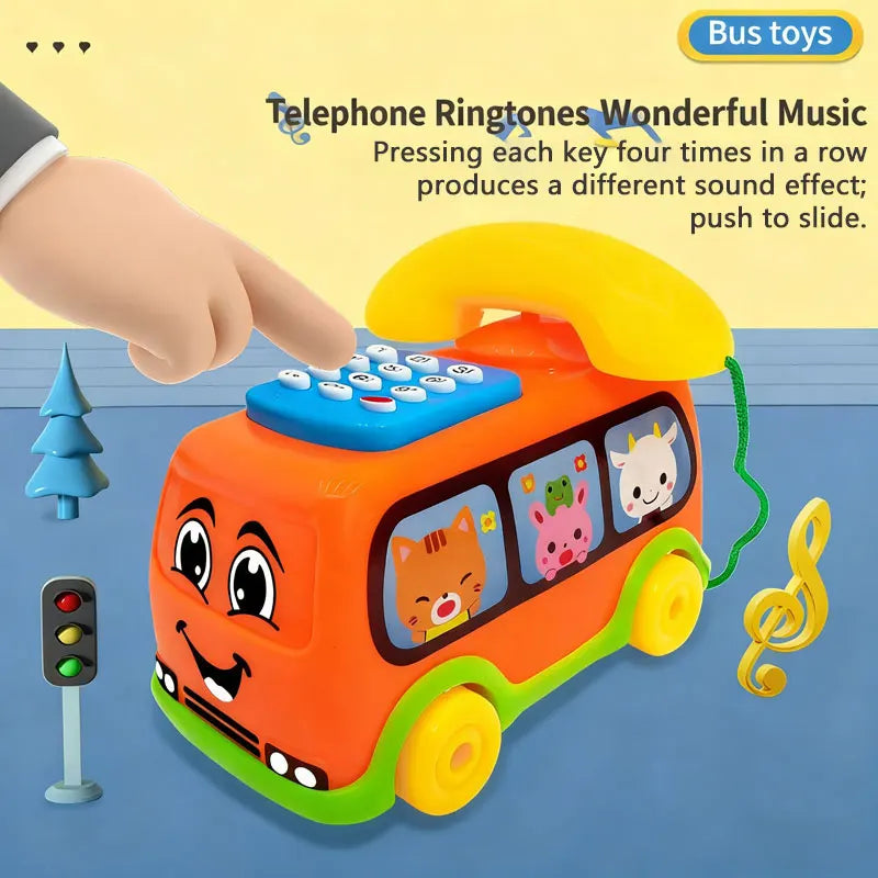 Kids's Telephone Bus Car Montessori Educational Toy for Toddlers over 1 Year Keyboard Intelligence Improvement Car Toys