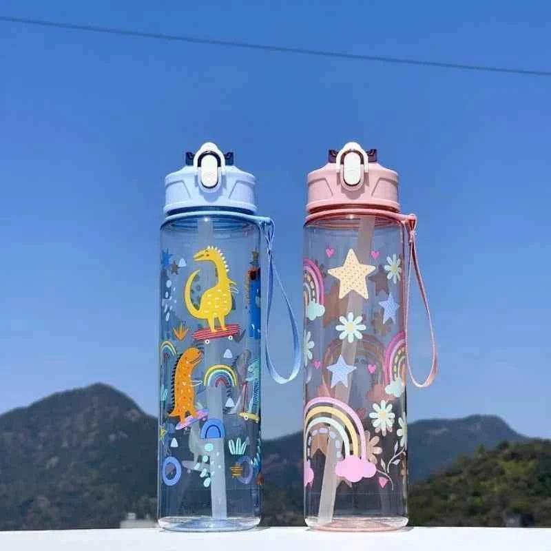 750ml Dinosaur Water Bottle For Kids Water Sippy Cup With Silicone Straw Leakproof Plastic Water Bottles Summer Kids Water Cup