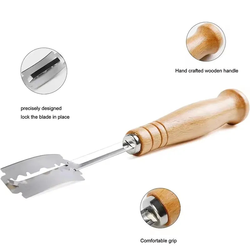 Premium Stainless Steel Bread Lame Set with 5 Replacement Blades Curved Baguette Cutter Wooden Handle Baking Tool