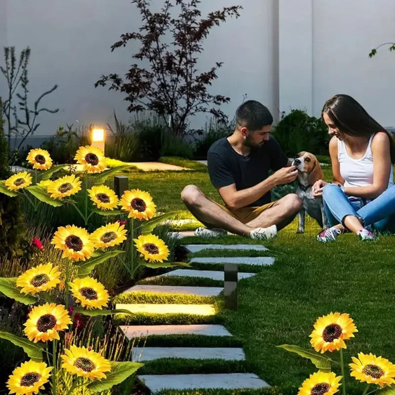 3-Head LED Solar Garden Lights Sunflower Lights Solar Outdoor Lawn Lights Garden Landscape for Porch Landscape Yard Decorations