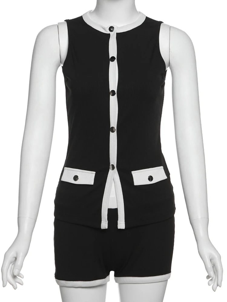 Sisterlinda Spring Release Junior Fashion Mini Sexy High Street Short Suit K25S63285 Girl Knit Solid Slim Sleeveless Vest Suit