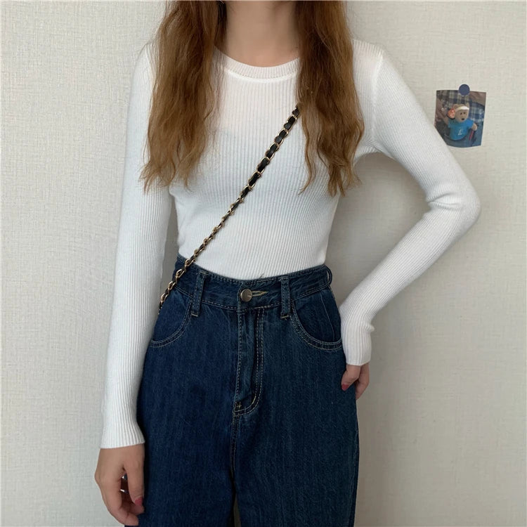 2026 New Women Sweater Autumn Winter Long Sleeve Pullover Basic Top Fashion O-neck Elastic Female Winter Solid Knitted Jumper