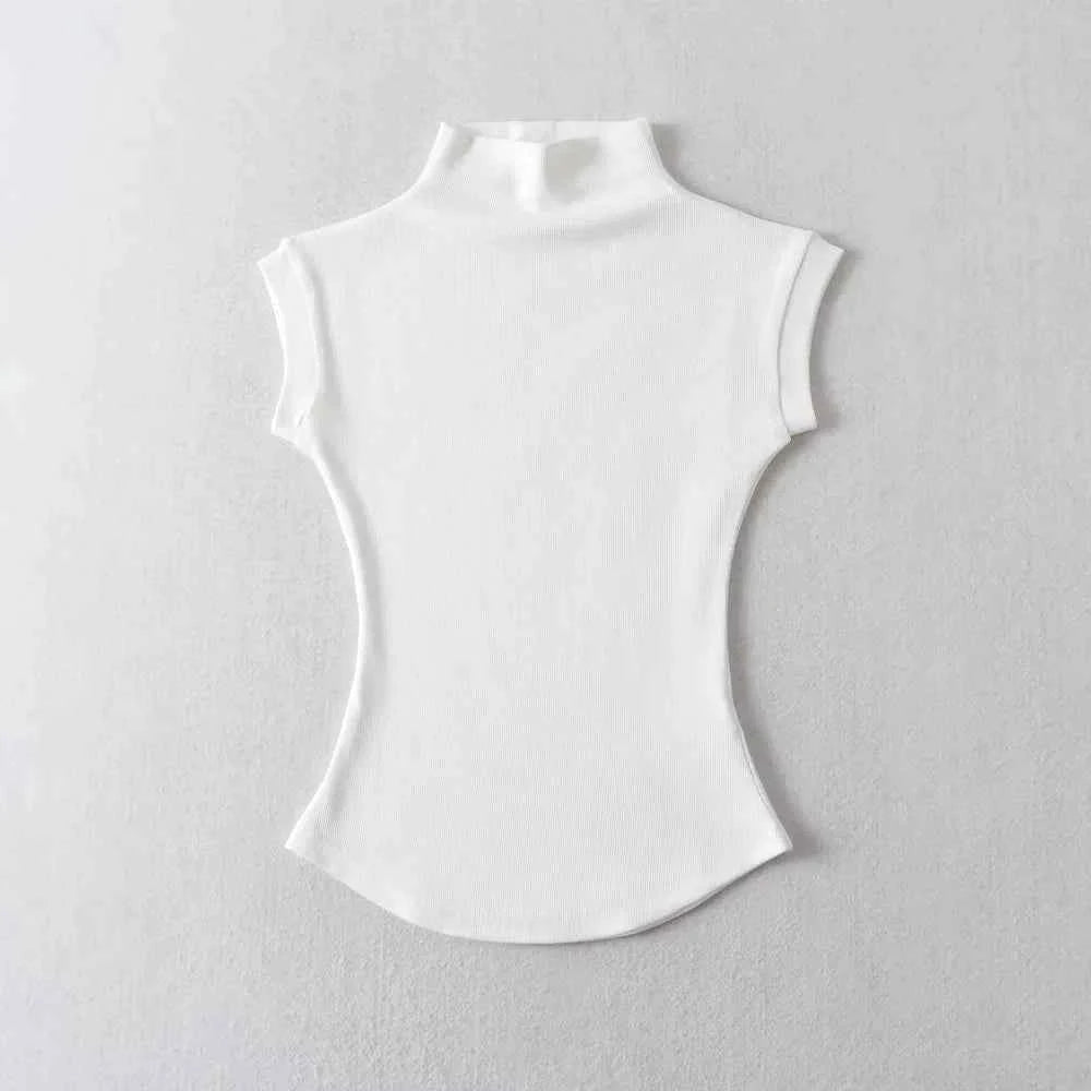 Women Summer Sexy Turtleneck Sleeveless T-Shirts Tops Solid Slim Fit Pullovers Causal Tees Shirts Female Streetwear Basics Tees