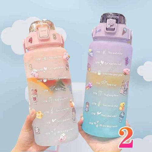 2 Liter Water Bottle Stay Hydrated Motivated Leak proof Plastic Sport Bottle Reminder Times Sports Outdoor Fitness Office Indoor