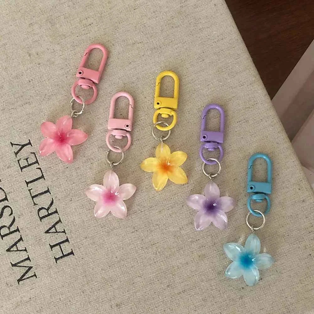 Sweet Colorful Jelly Flower Key Chain Color DIY Flower Cute Keychains Pendant Student Girls Resin Bag Pendant Keyring Jewelry