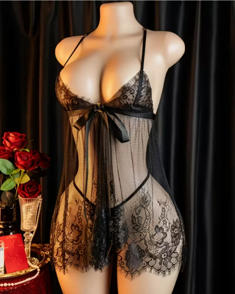 Sexy Lingerie Women's Lace Shirt Sleepwear Pajamas Lace Dress Erotic Costumes Exotic Apparel Female Sexiest Nighties Nightgown