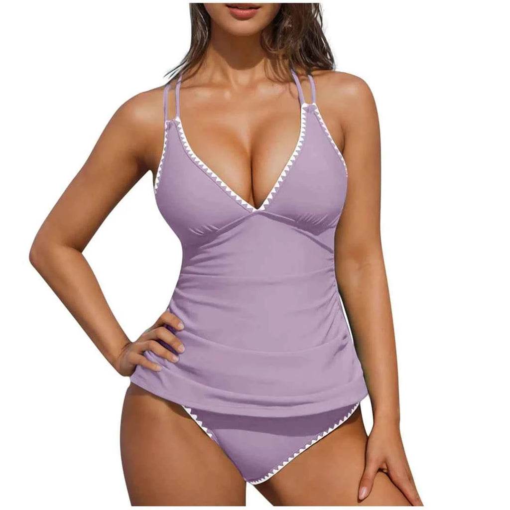 S - XXL New 10 Colors V Neck Tankini Bikini Women Swimwear Female Swimsuit Two-pieces Bikini set Bather Bathing Suit Swim K6770