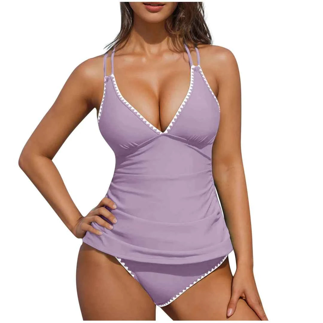 S - XXL New 10 Colors V Neck Tankini Bikini Women Swimwear Female Swimsuit Two-pieces Bikini set Bather Bathing Suit Swim K6770