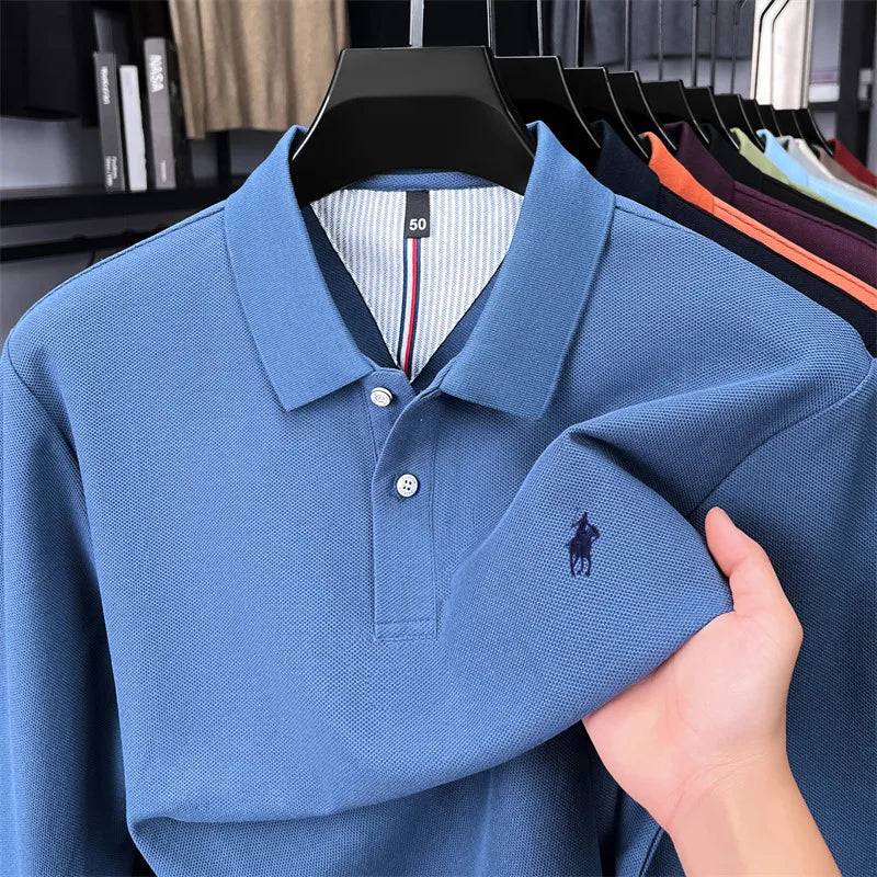 100% cotton high-end brand long sleeve polo shirt new Paul pony embroidery luxury comfort men's business leisure lapel T-shirt
