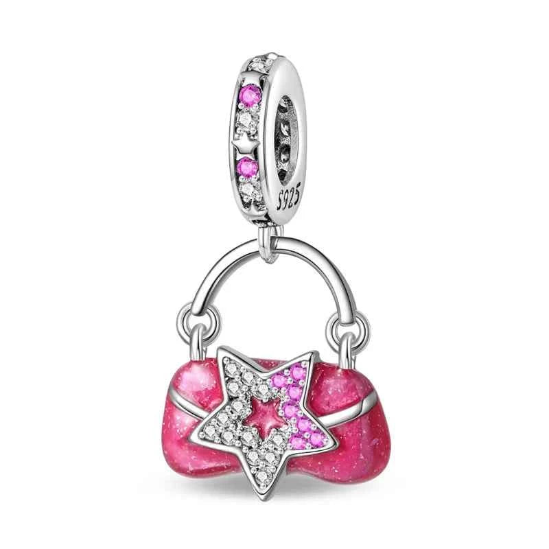 925 Silver Pink Princess Skirt Butterfly High Heels Fashion Bag Charms Beads Fit Pandach 925 Original Bracelets Fine DIY Jewelry