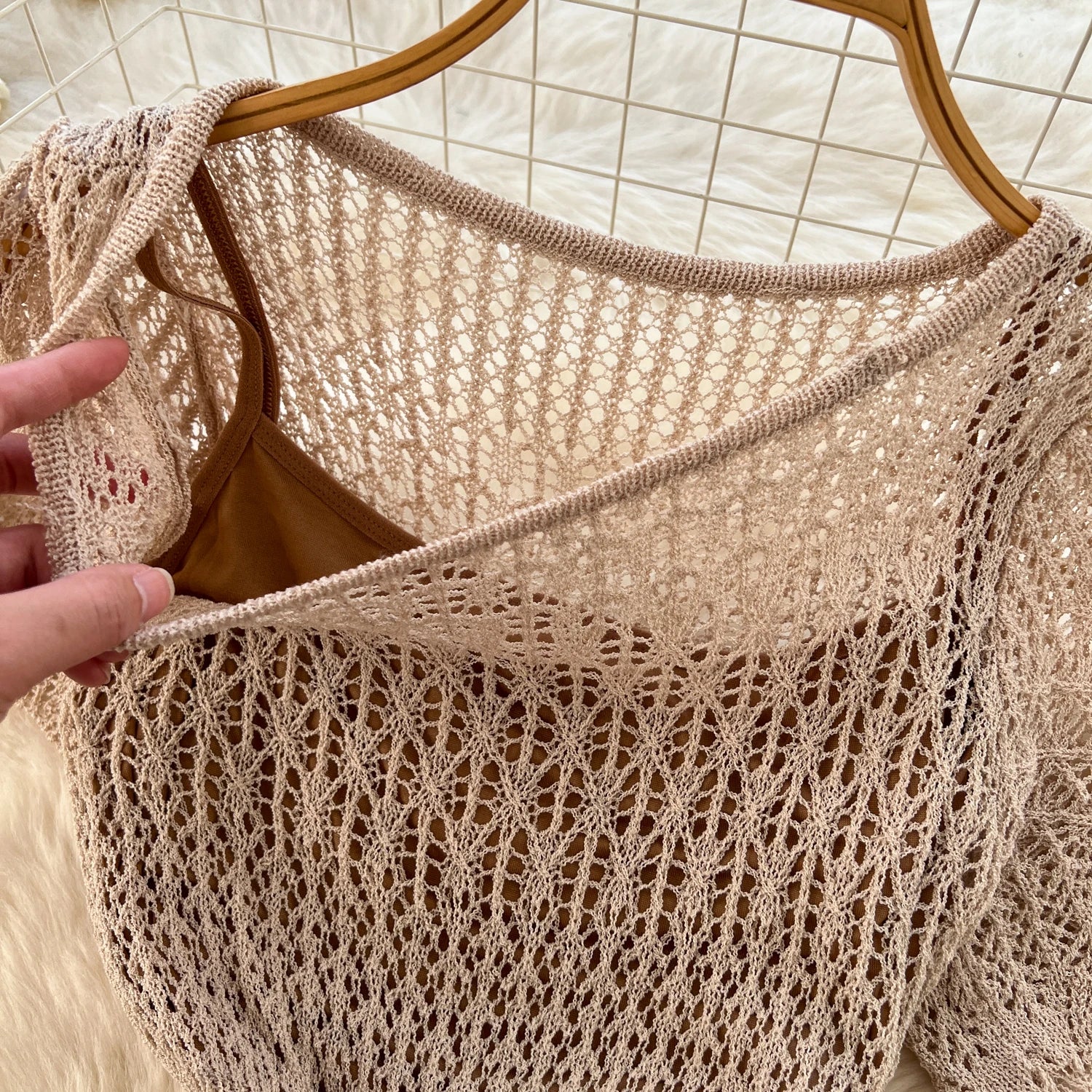 Women Hollow Knitted Dress Summer Flower Short Sleeved Fishtail Bodycon Dress with Camisole Dresses Vintage Party Long Robe