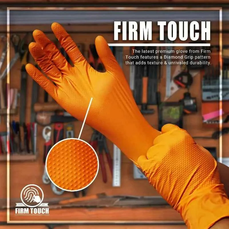 8Mil Super Duty Orange Nitrile Gloves Disposable Diamond Textured Safety Protective Work Gloves Auto Mechanic Industrial Gloves