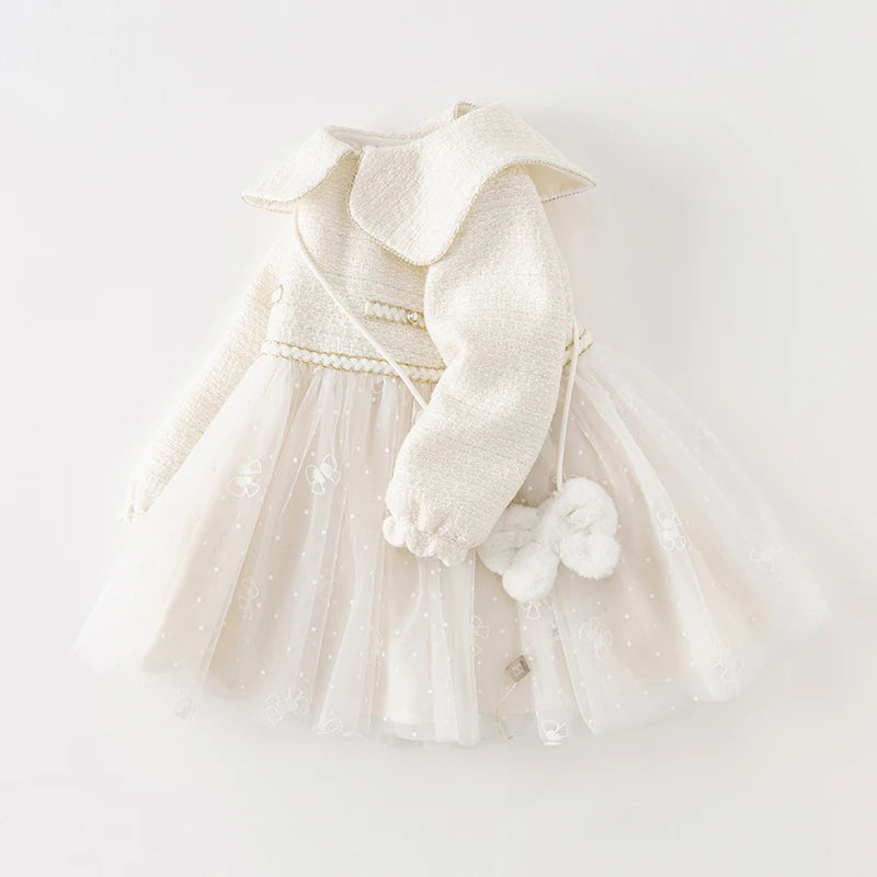 Dave Bella Girl's Dress Children's Autumn Winter Princess Dress Charm Sweet Classy Gentle Fashion Mesh Party DB4237805
