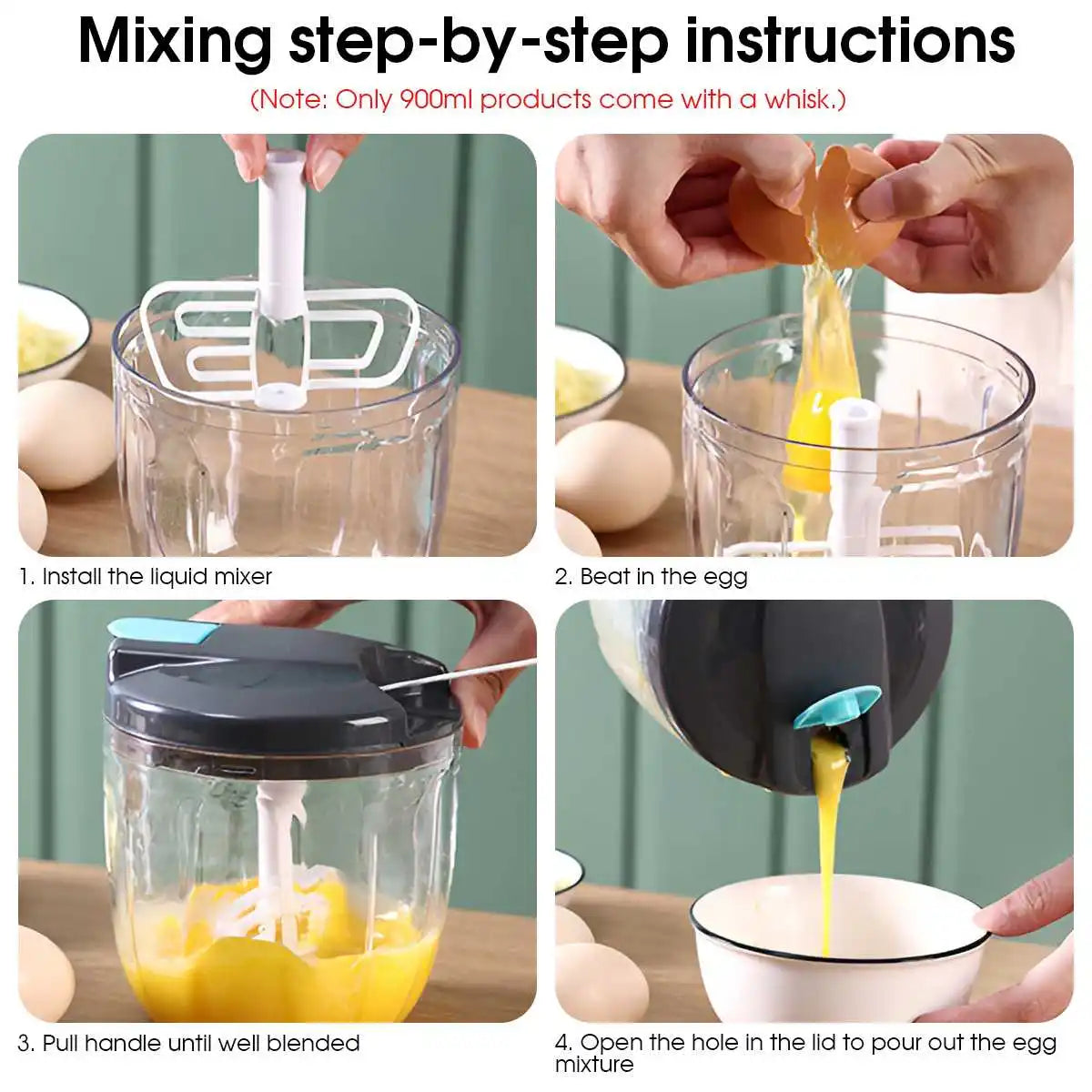 1PC 520/900ml Succulent Meat Grinder, Garlic Chopper, Onion Chopper, Vegetable Chopper, Rotating Kitchen Cooking Accessories