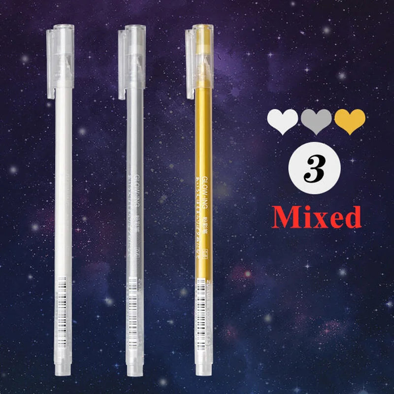 3 Pieces/Set Creative White Ink Gel Pen 0.6mm Highlight Marker Pen for Student Stationery Drawing Art Writing School Supplies