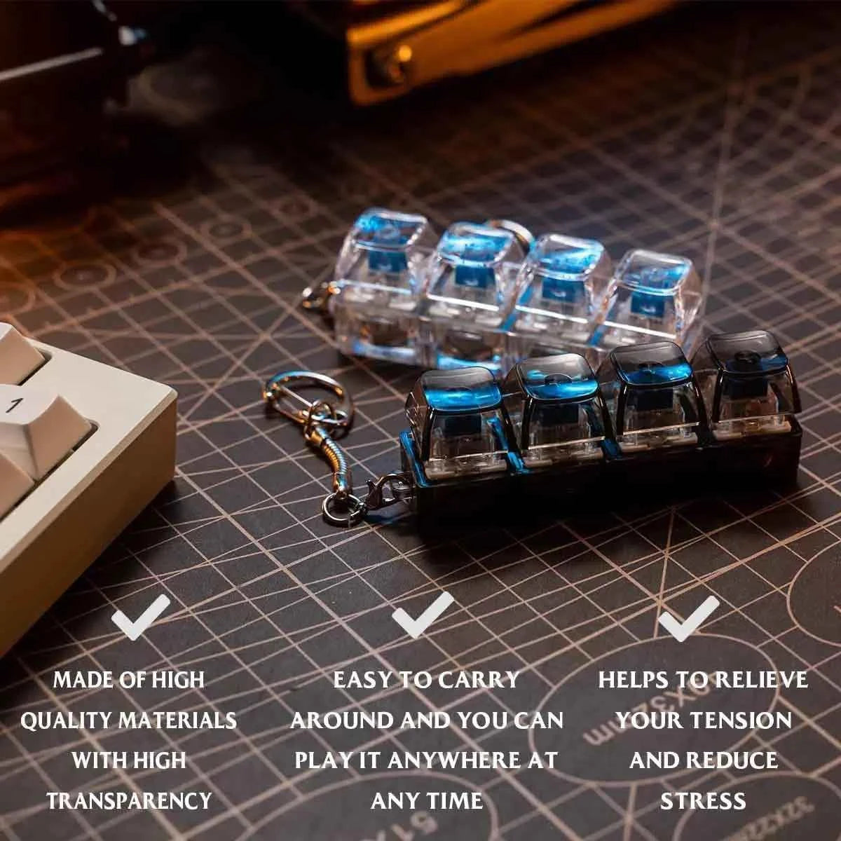 LED Keyboard Key Chain Fidget Toy for Adults Fidget Clicker Decompression Keychains Stress Relief Gadget Interesting Pendant