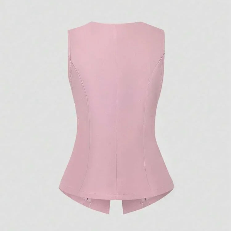 Fashionable Little Fragrance Style Women's Sleeveless round Neck Vest Waist-Cinching Pure Color Cross-Border Women's Jacket