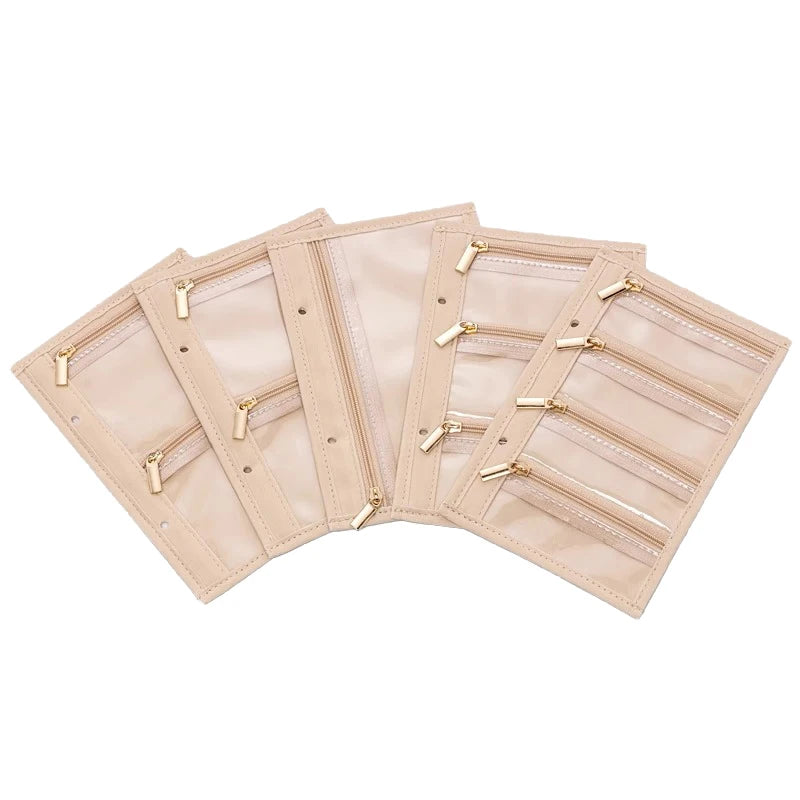 Waffle Pattern Jewelry Organizer PU Leather Anti Tarnish Storage Pouch with Multiple Compartments for Travel